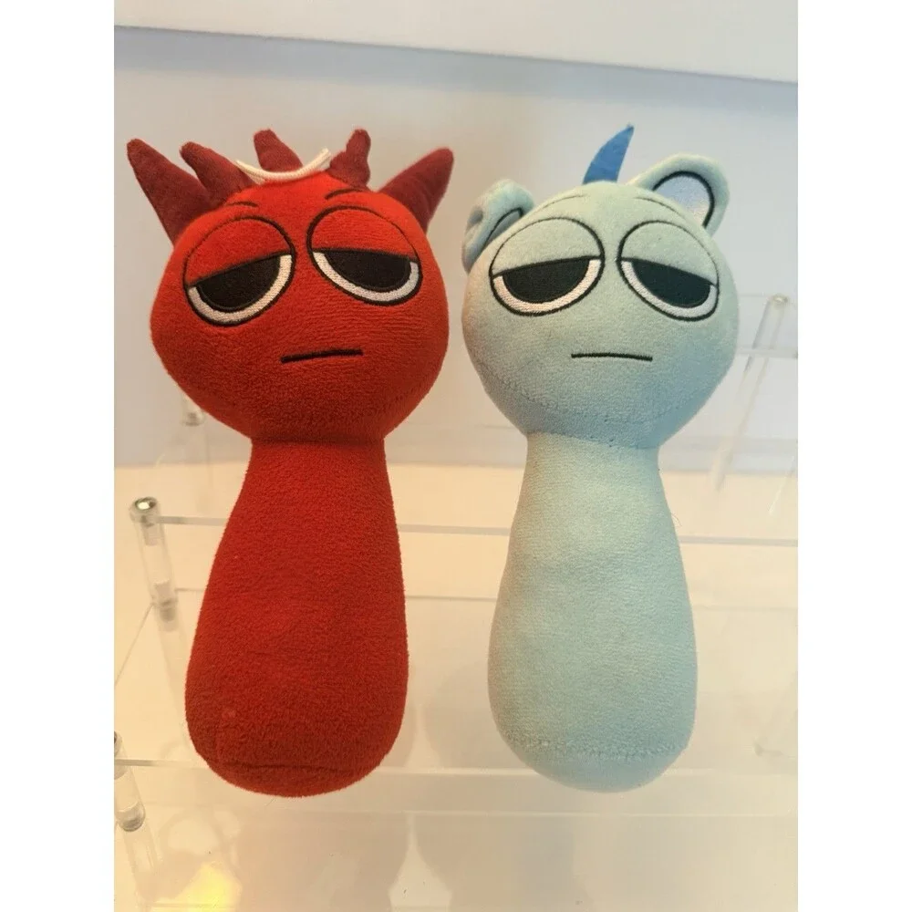 Set Of 2 Sprunki Raddy & Sky Plush Red And Light Blue Characters Stuffed Toys